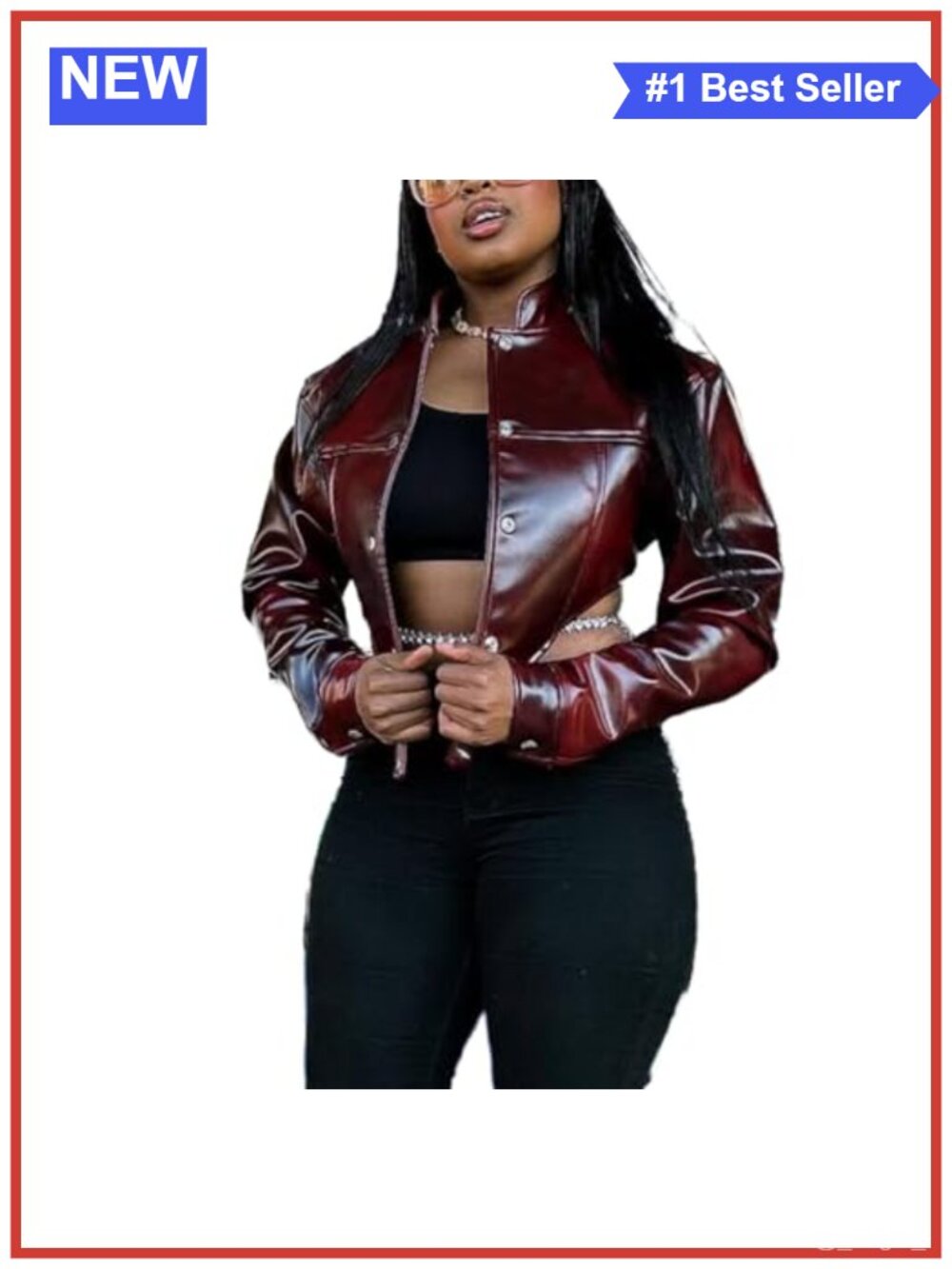Faux Leather Cropped Button Bomber Motorcycle Jacket